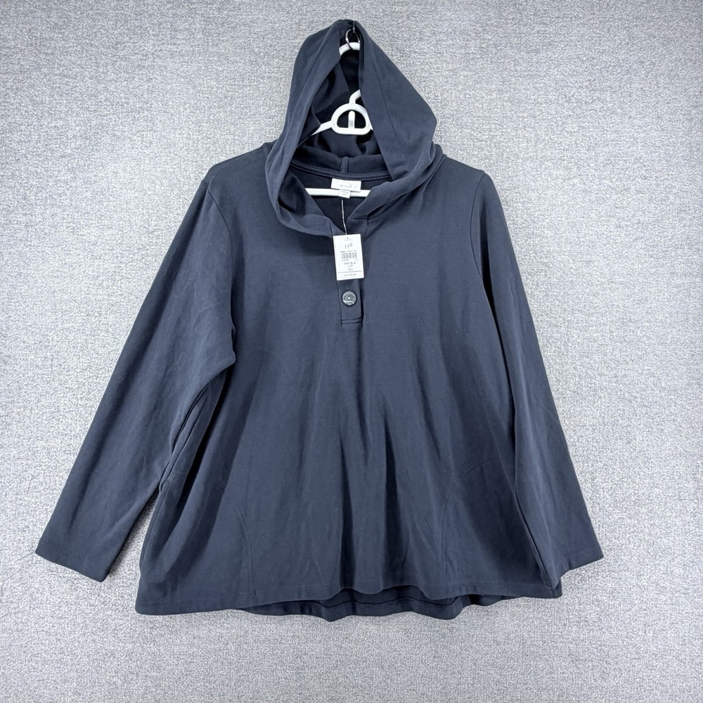 J Jill Pure Jill Hoodie Sweater Women Size Large Petite Deep Blue Casual NEW